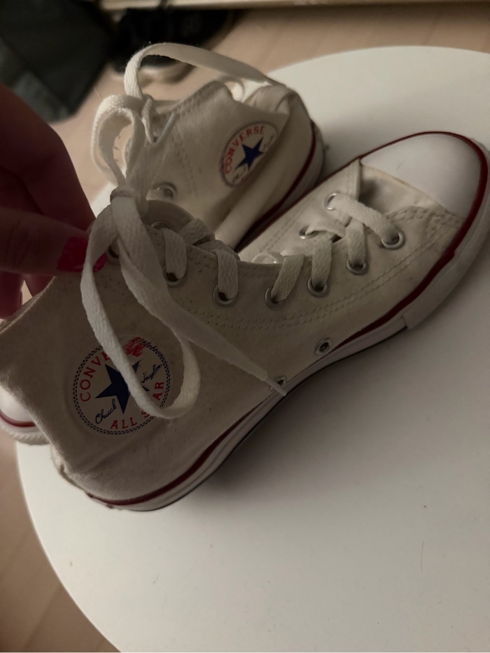 Converse Kids White High-Top Canvas Sneakers with Red Trim